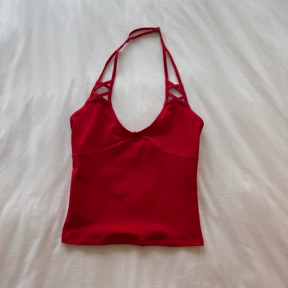 Frankies bikinis x jennie nora cotton halter top in red